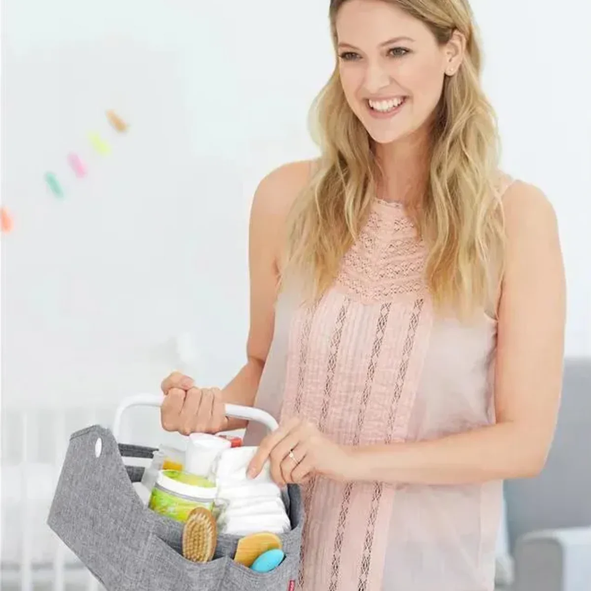 Skip Hop Nursery Style Light Up Diaper Caddy - Grey - Image 6