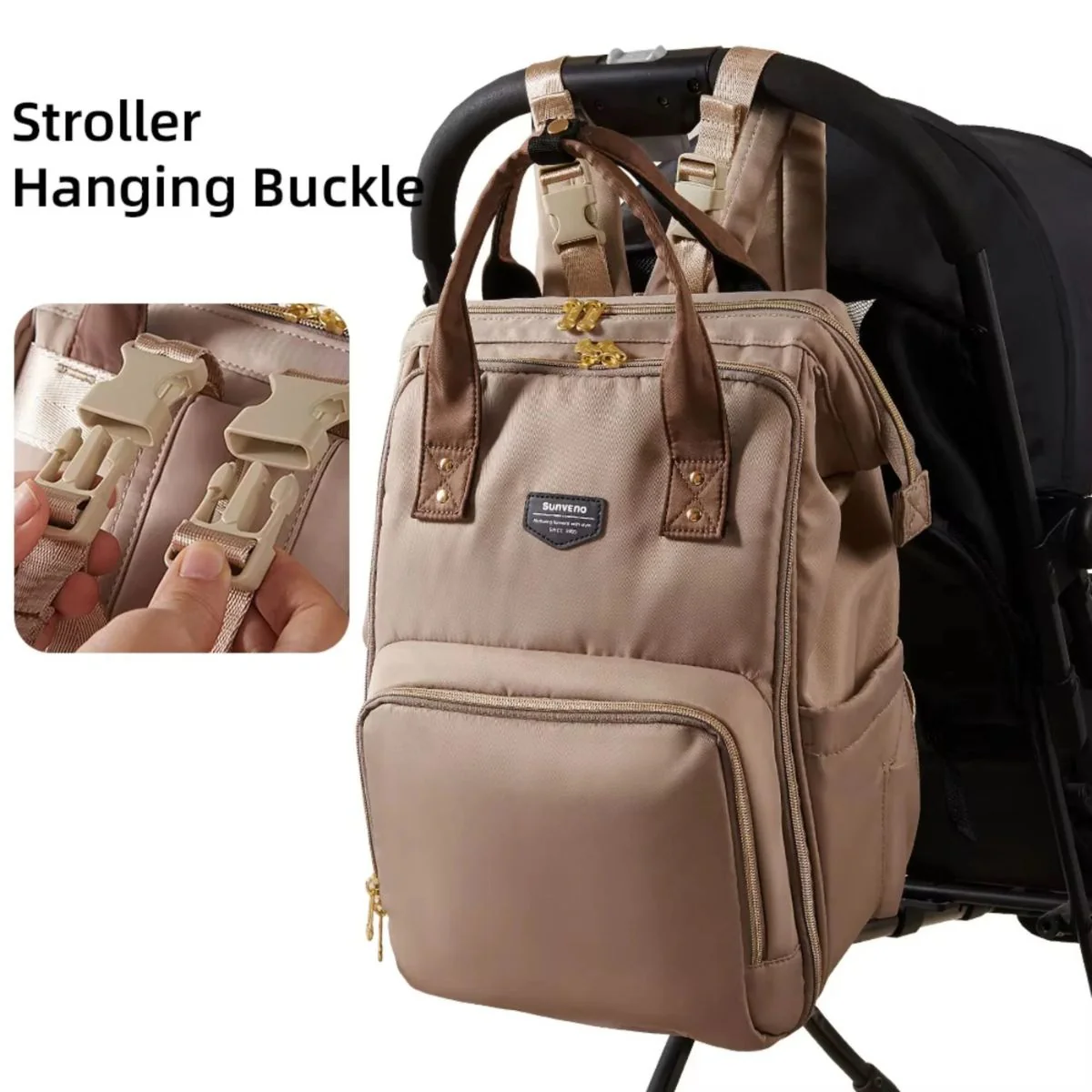 Sunveno Open Wide Diaper Backpack - Brown - Image 6