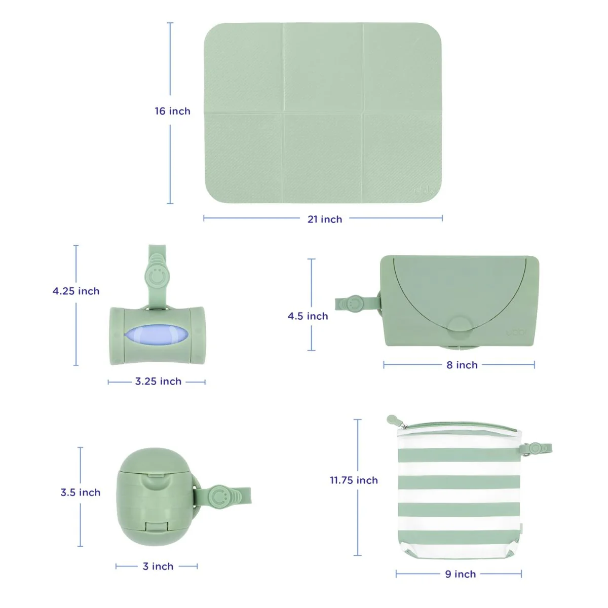 Ubbi On-the-Go Diaper Changing Gift Set 4-Piece - Sage - Image 5