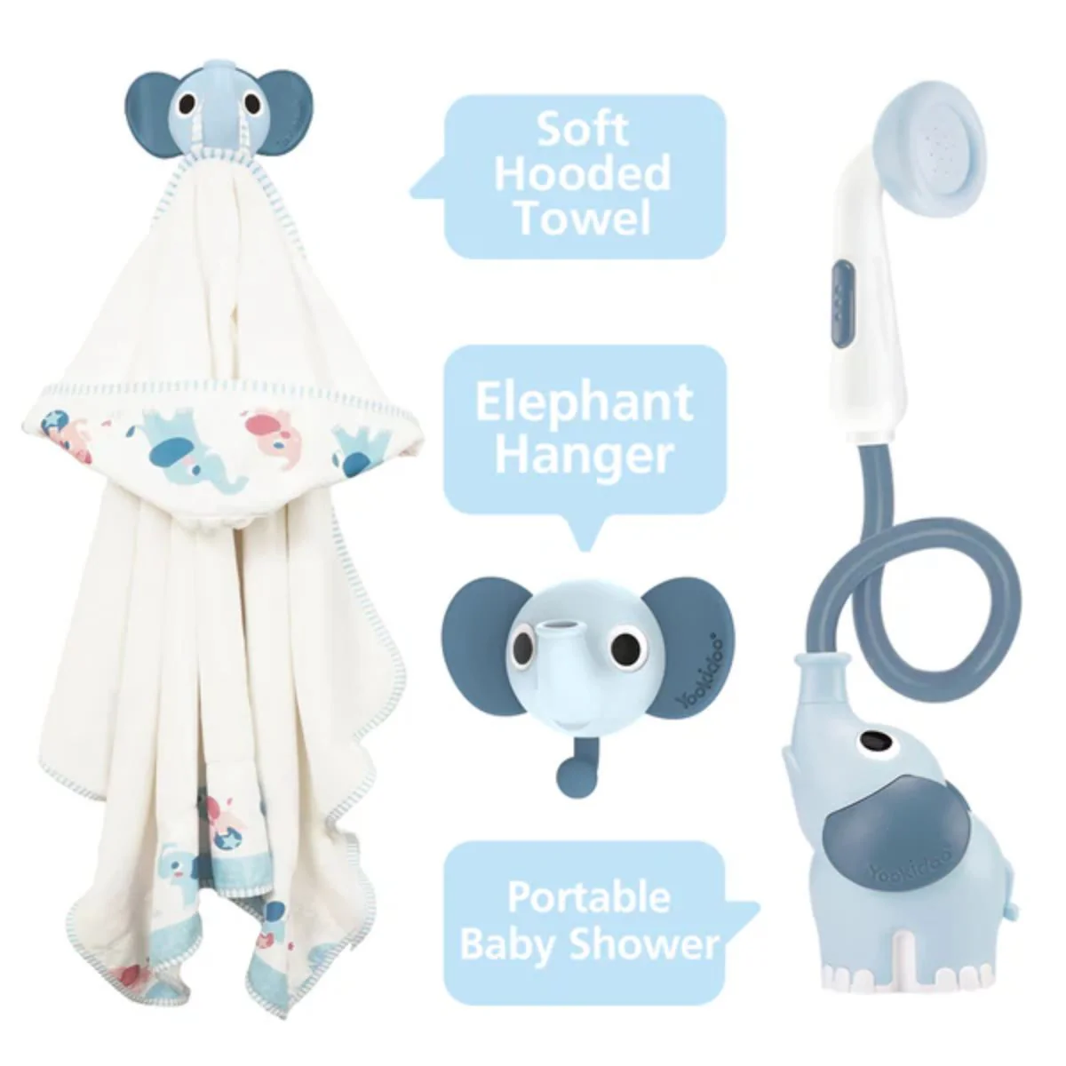 Yookidoo Bath Set Elephant Baby Shower 0-24M - Cloudy Blue - Image 3