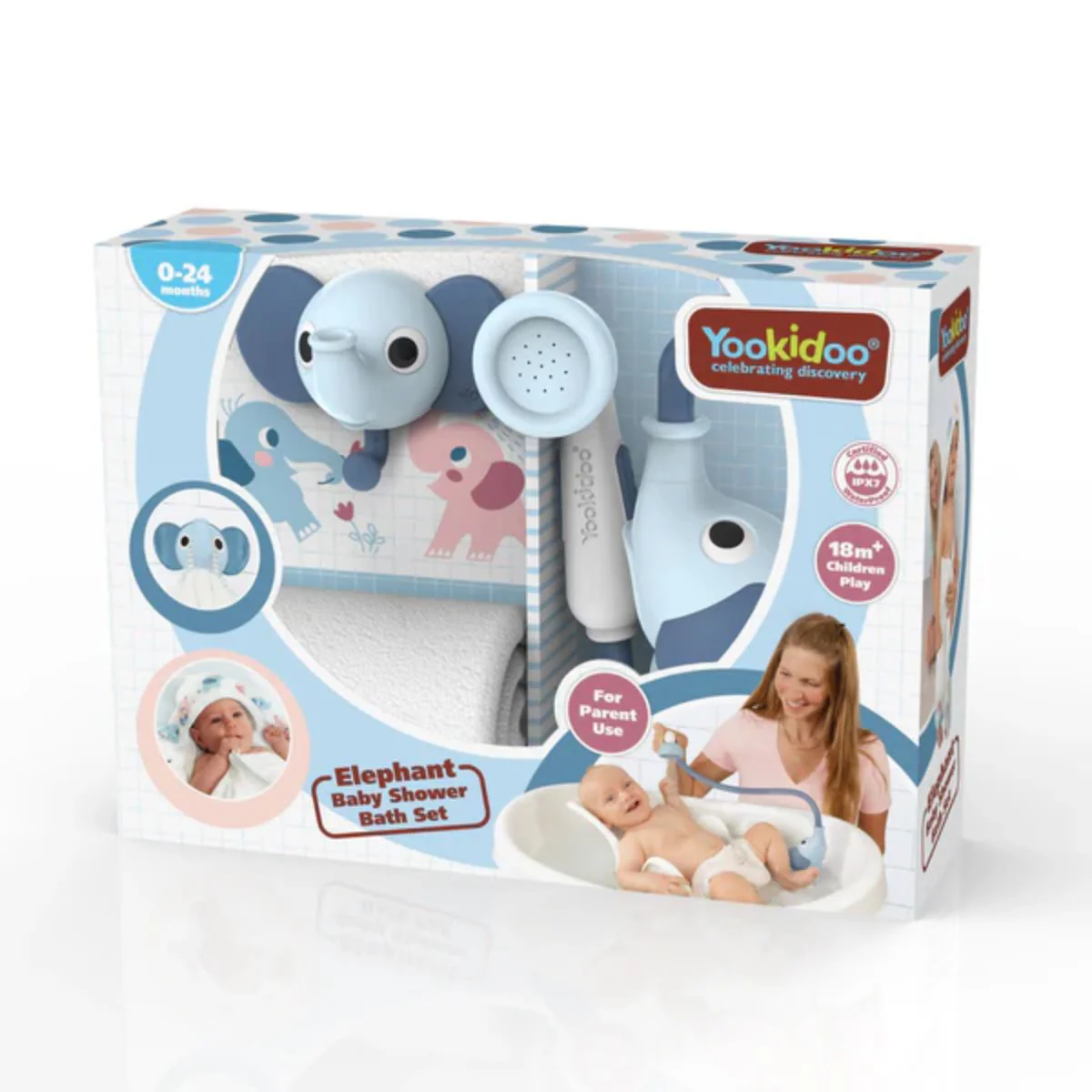 Yookidoo Bath Set Elephant Baby Shower 0-24M - Cloudy Blue - Image 6