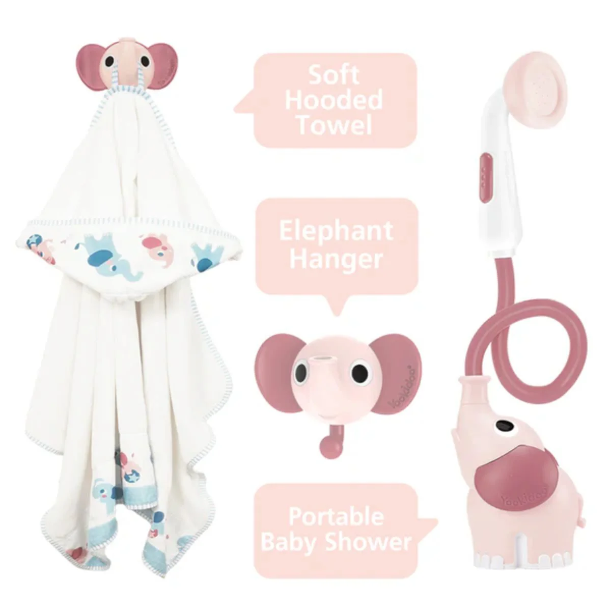 Yookidoo Bath Set Elephant Baby Shower 0-24M - Pink - Image 3