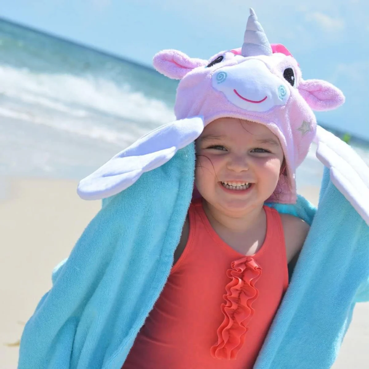 Zoocchini Kids Plush Terry Hooded Bath Towel - Allie the Alicorn - Image 2