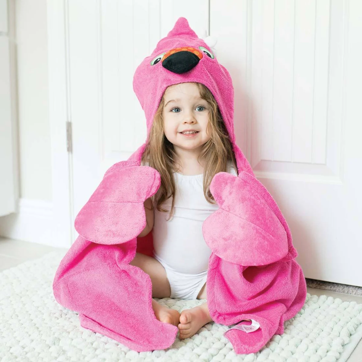 Zoocchini Kids Plush Terry Hooded Bath Towel - Franny the Flamingo - Image 2