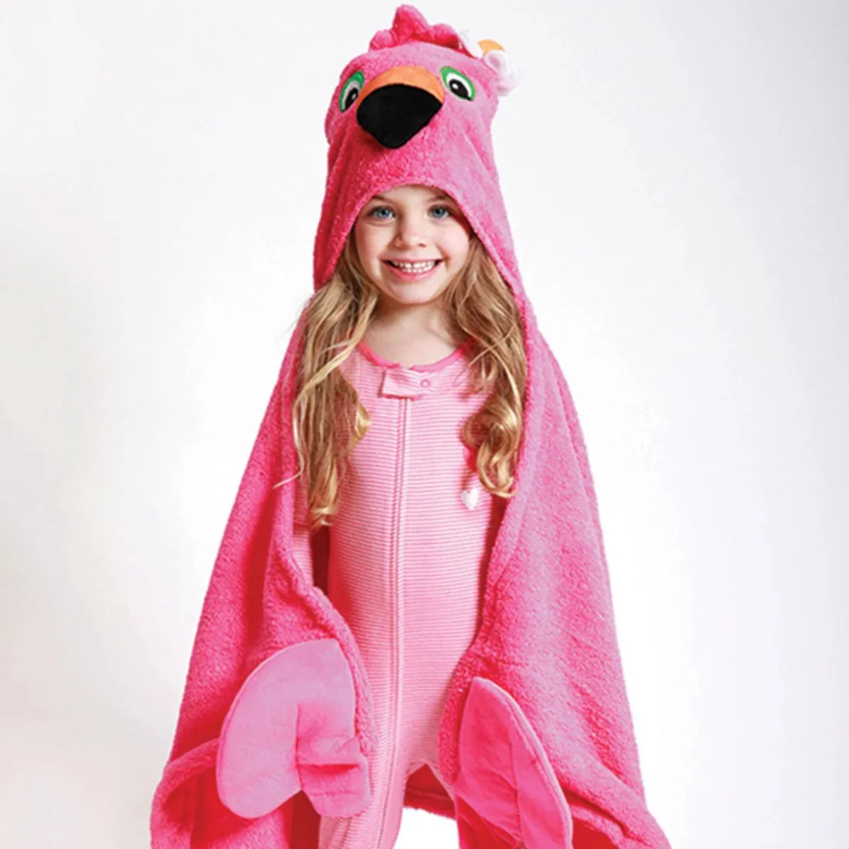 Zoocchini Kids Plush Terry Hooded Bath Towel - Franny the Flamingo - Image 3