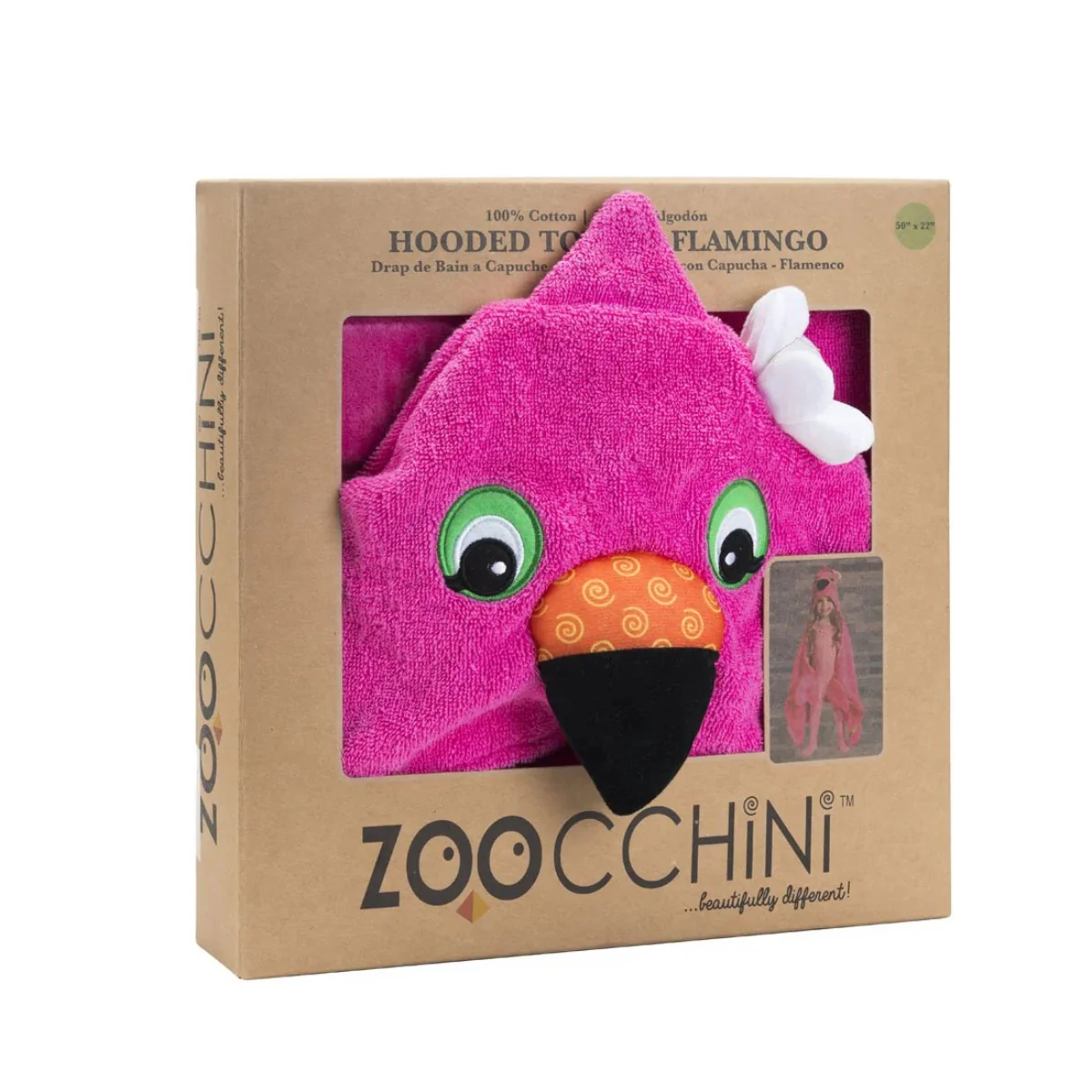 Zoocchini Kids Plush Terry Hooded Bath Towel - Franny the Flamingo - Image 6